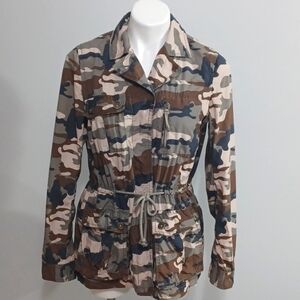 Medium - BANANA REPUBLIC camouflage jacket button-up drawstring cinch waist